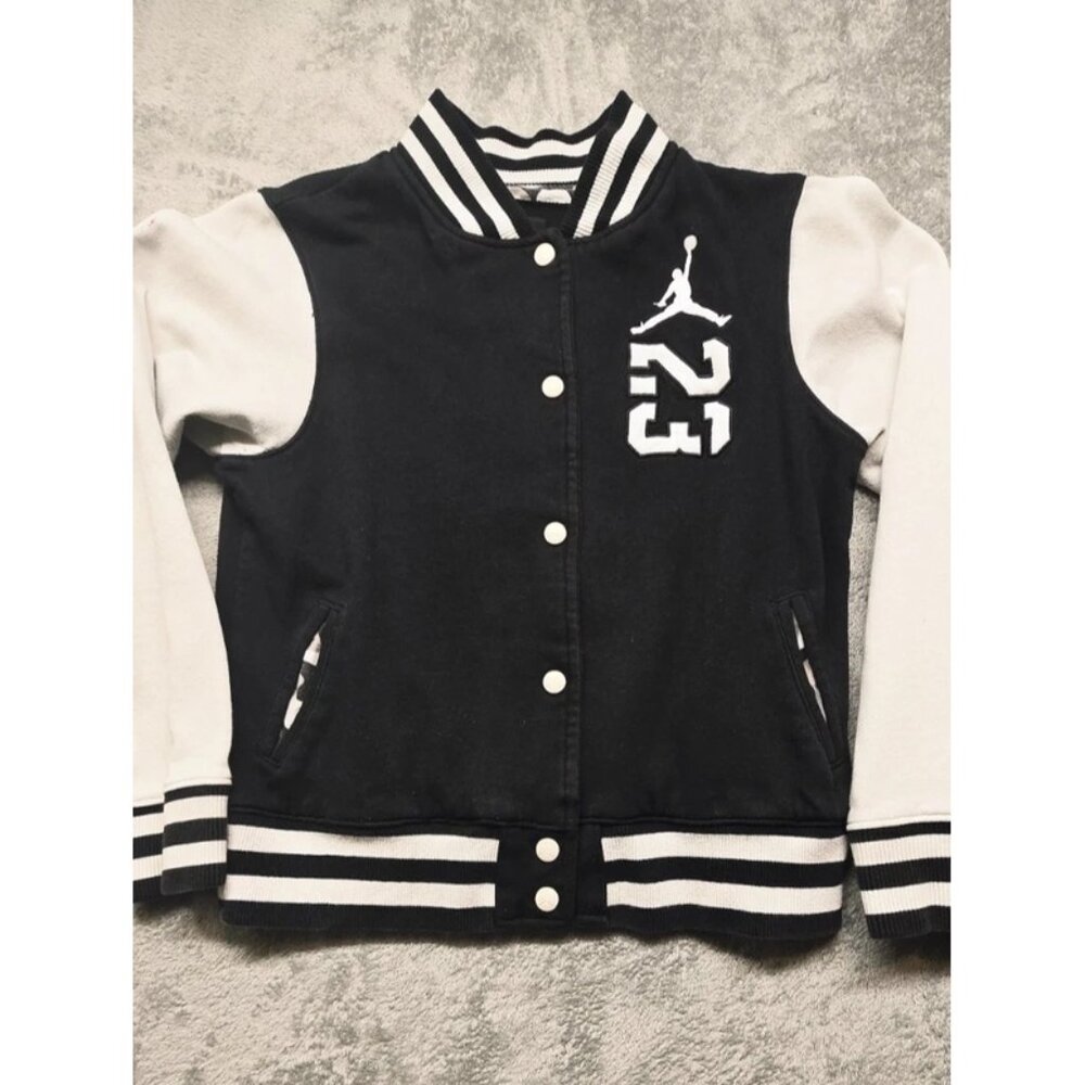 Jordan Jumpman Long Sleeve Snap Closure Varsity Jacket Kids XXL‎ Black/White